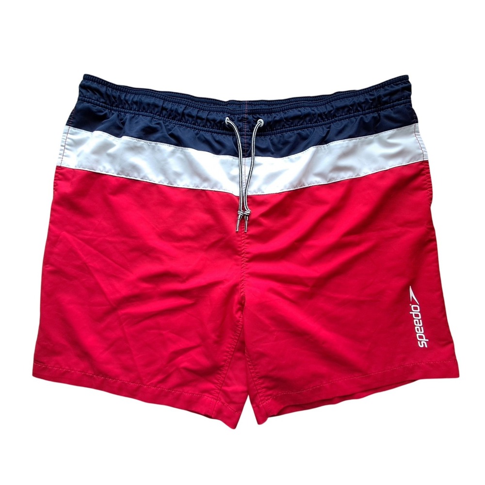 Speedo Mens XXL Swim Trunks Red White Blue Colorblock Mesh Lined Board‎ Shorts
